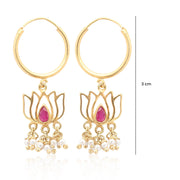 Gold Plated Lotus Drop Bali Earrings