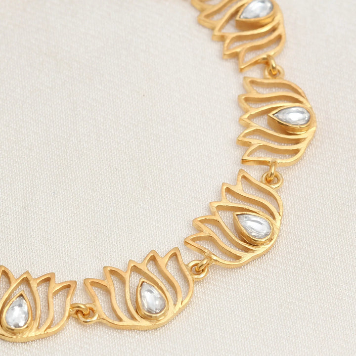 Gold Plated Silver Long Lotus Necklace