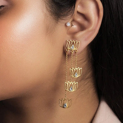 Gold Plated Silver Lotus Threader Earrings