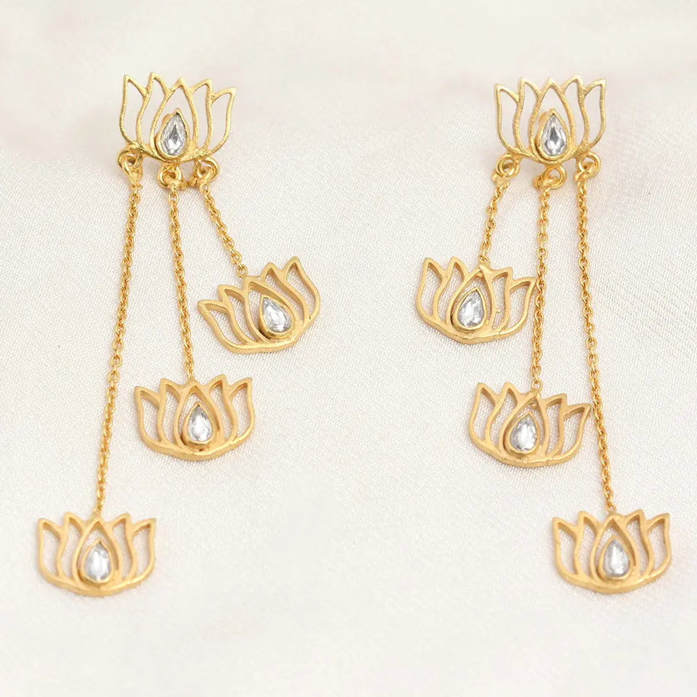 Gold Plated Silver Lotus Threader Earrings