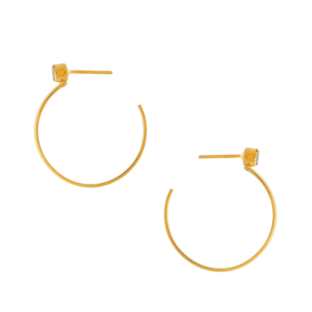 Gold Plated Zircon Silver Hoop Earrings