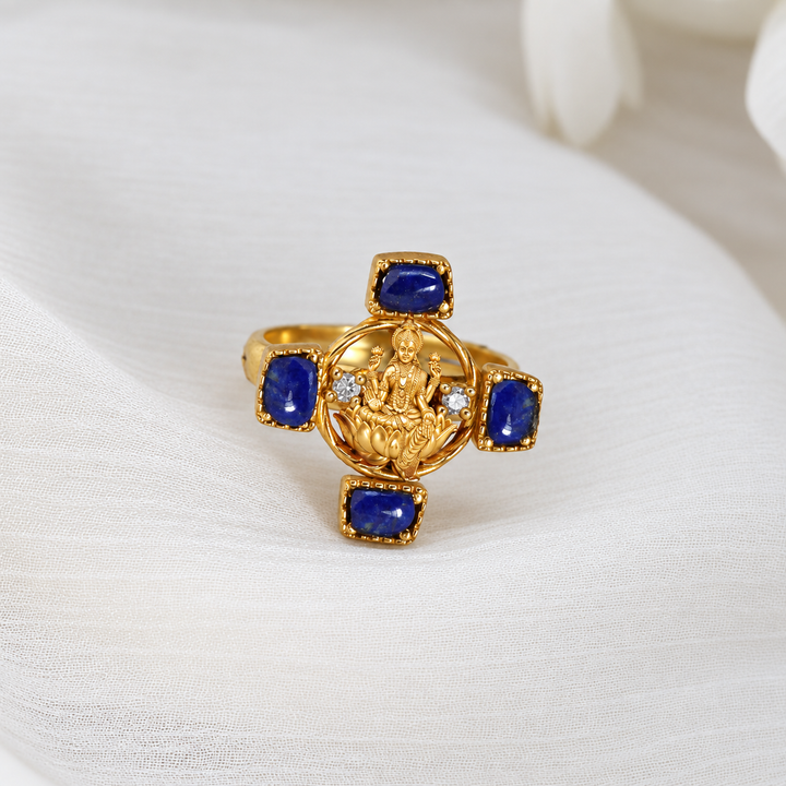Silver 925 Dhan Lakshmi Lapis Lazuli Statement Ring