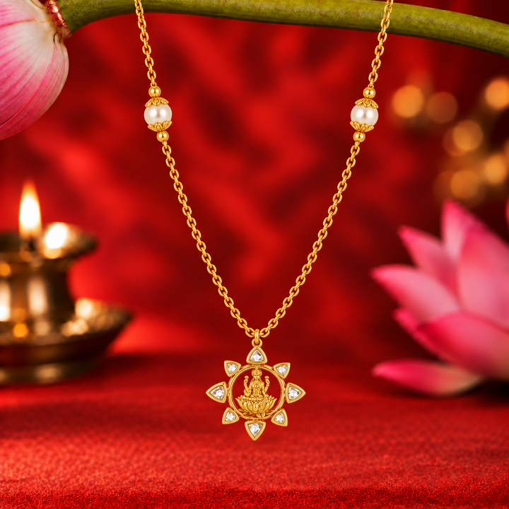 Silver 925 Dhan Lakshmi Lotus Pendant Necklace