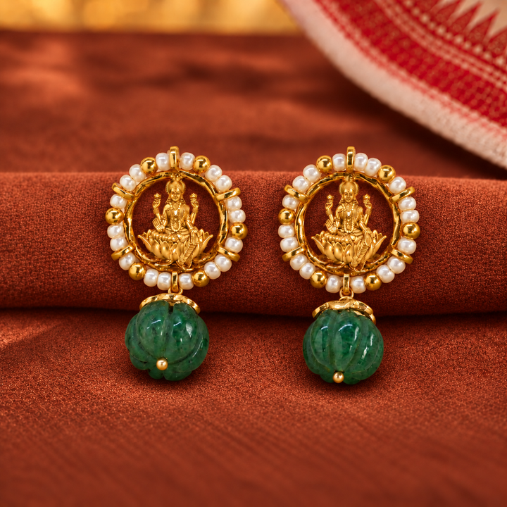Dhan Lakshmi Green Drop Earrings
