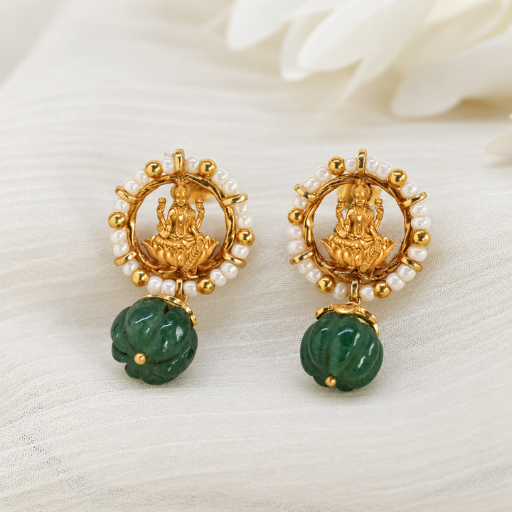Dhan Lakshmi Green Drop Earrings