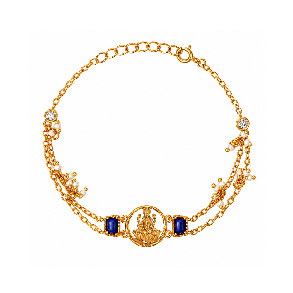 Silver 925 Dhan Lakshmi Lapis Lazuli Pearl Bracelet