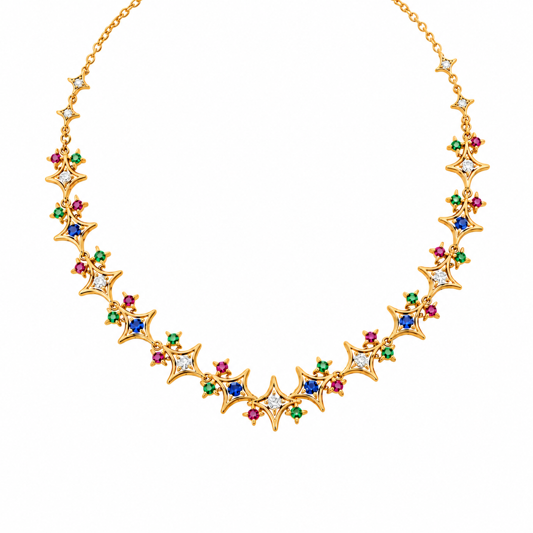 24kt Gold Plated 925 Pure Silver Patakha Rainbow Constellation Statement Choker Necklace