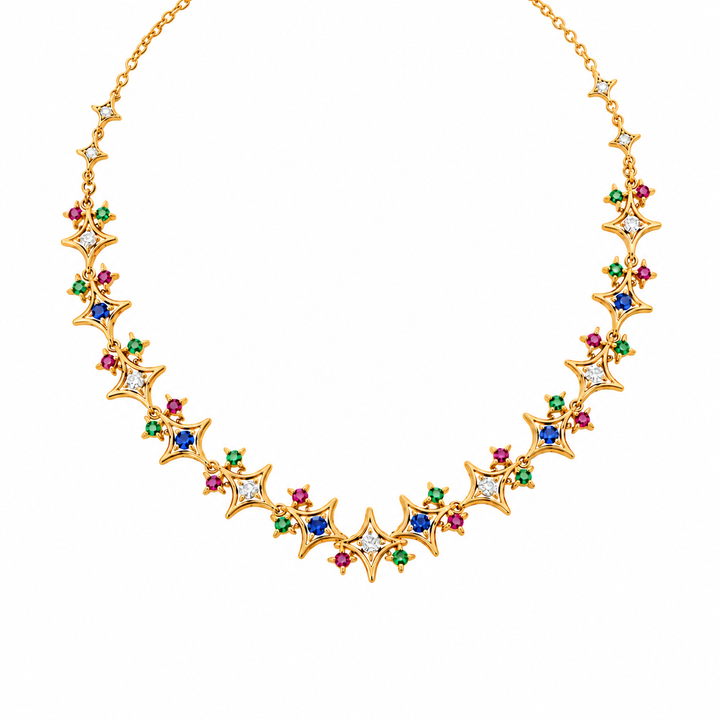 24kt Gold Plated 925 Pure Silver Patakha Rainbow Constellation Statement Choker Necklace