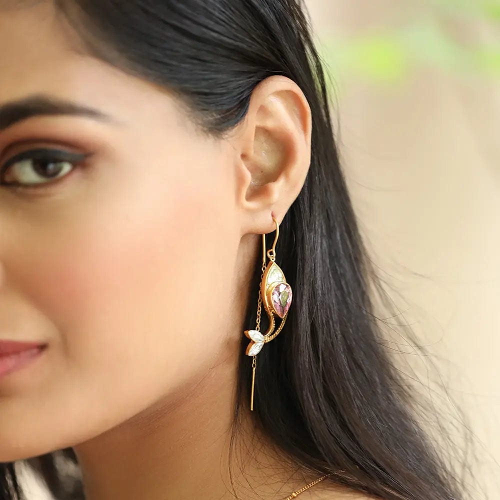 Manufacturer of 22k / 916 ladies gold 3 line vertical modern sui dhaga  earrings | Jewelxy - 43080