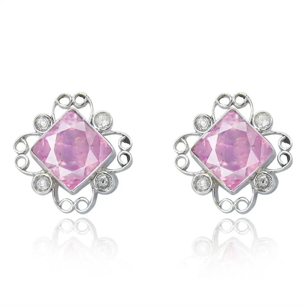 Gulabo Silver Square Pink Earring
