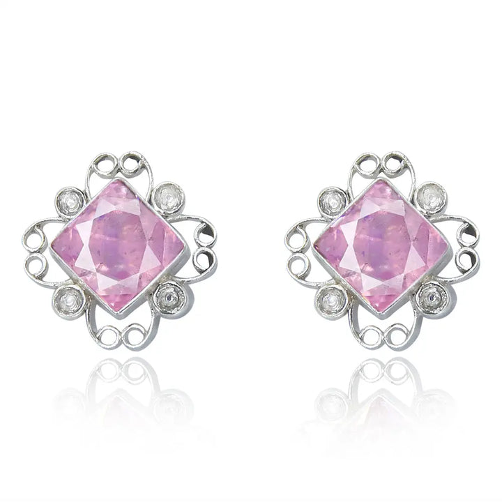 Gulabo Silver Square Pink Earring