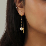 Heart with half stone chain mangalsutra earring