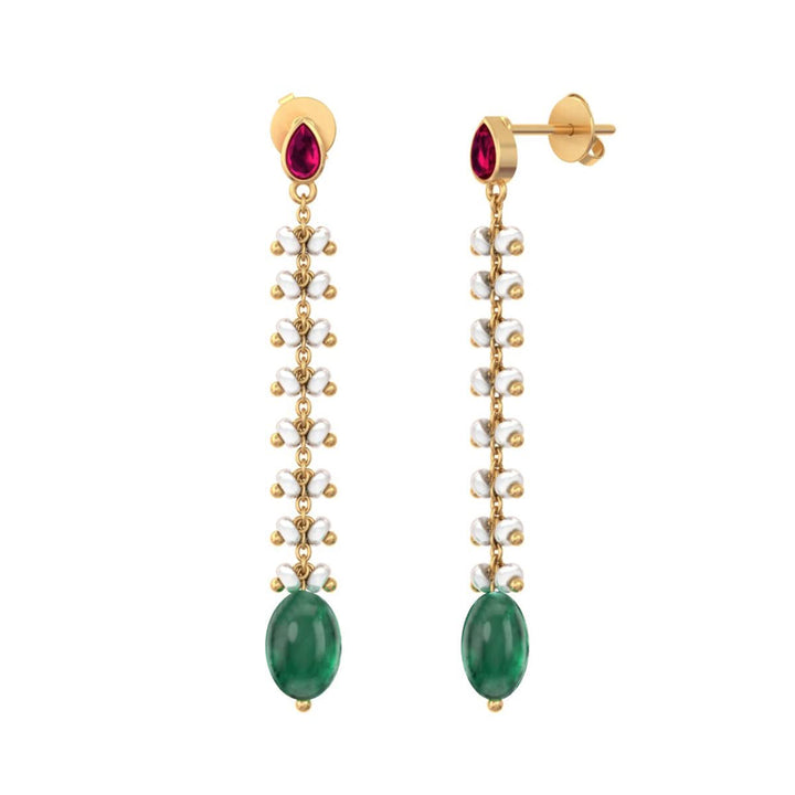 925 Pure Silver Gold-Plated Heirloom Sleek Pearl & Green Drop Earrings