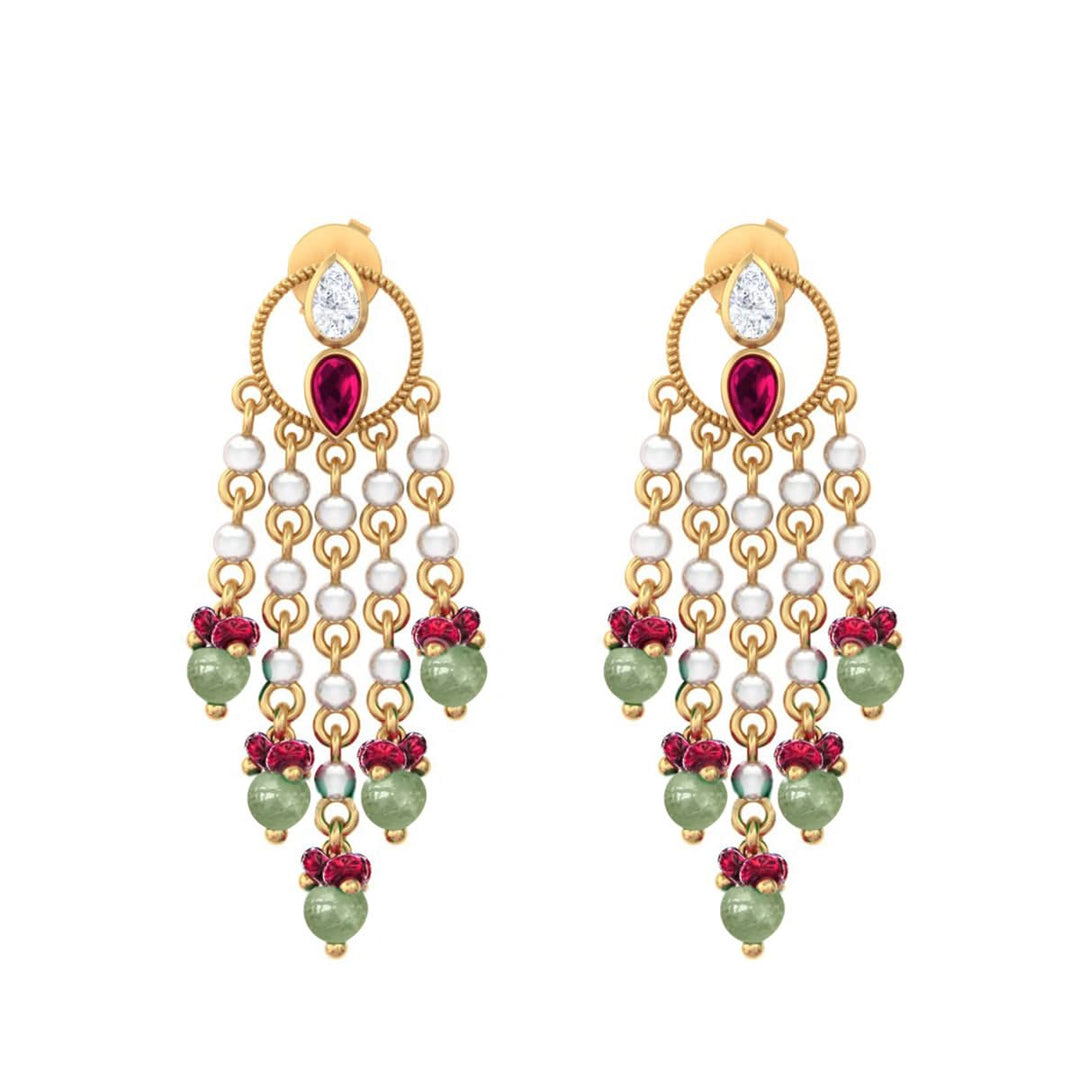 925 Pure Silver Gold-Plated Heirloom Festive Chandelier Earrings