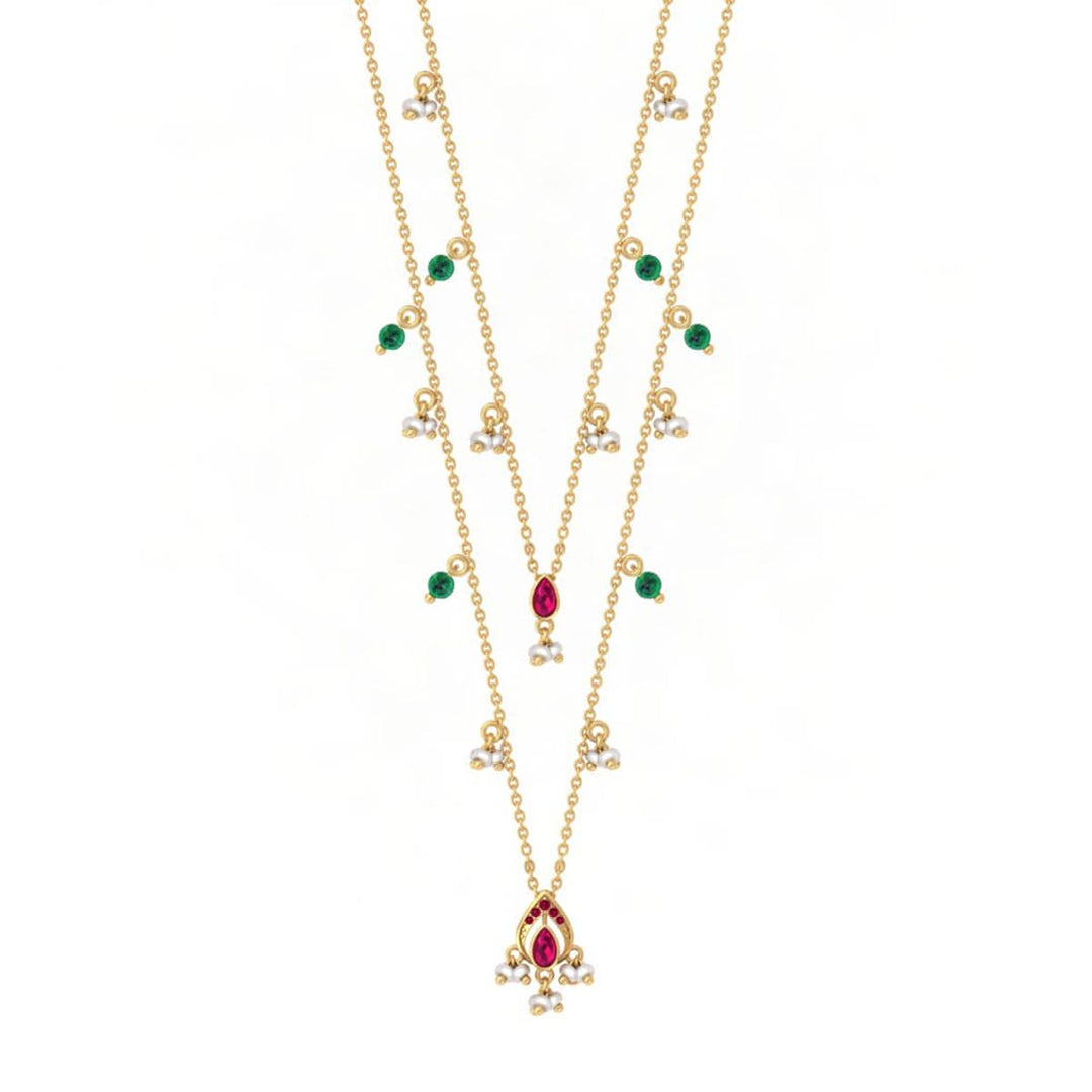 925 Sterling Silver Double Layer Delicate Charm Necklace (Gold Plating)