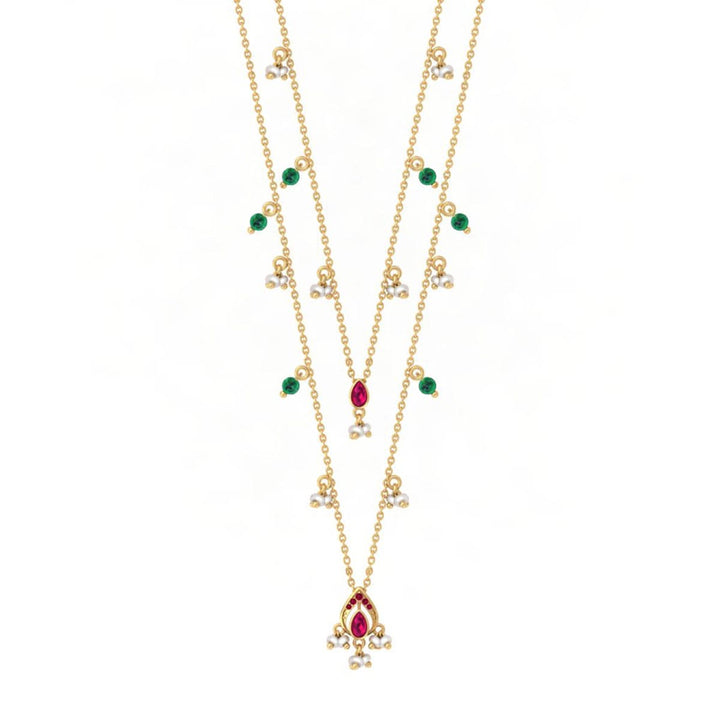925 Sterling Silver Double Layer Delicate Charm Necklace (Gold Plating)