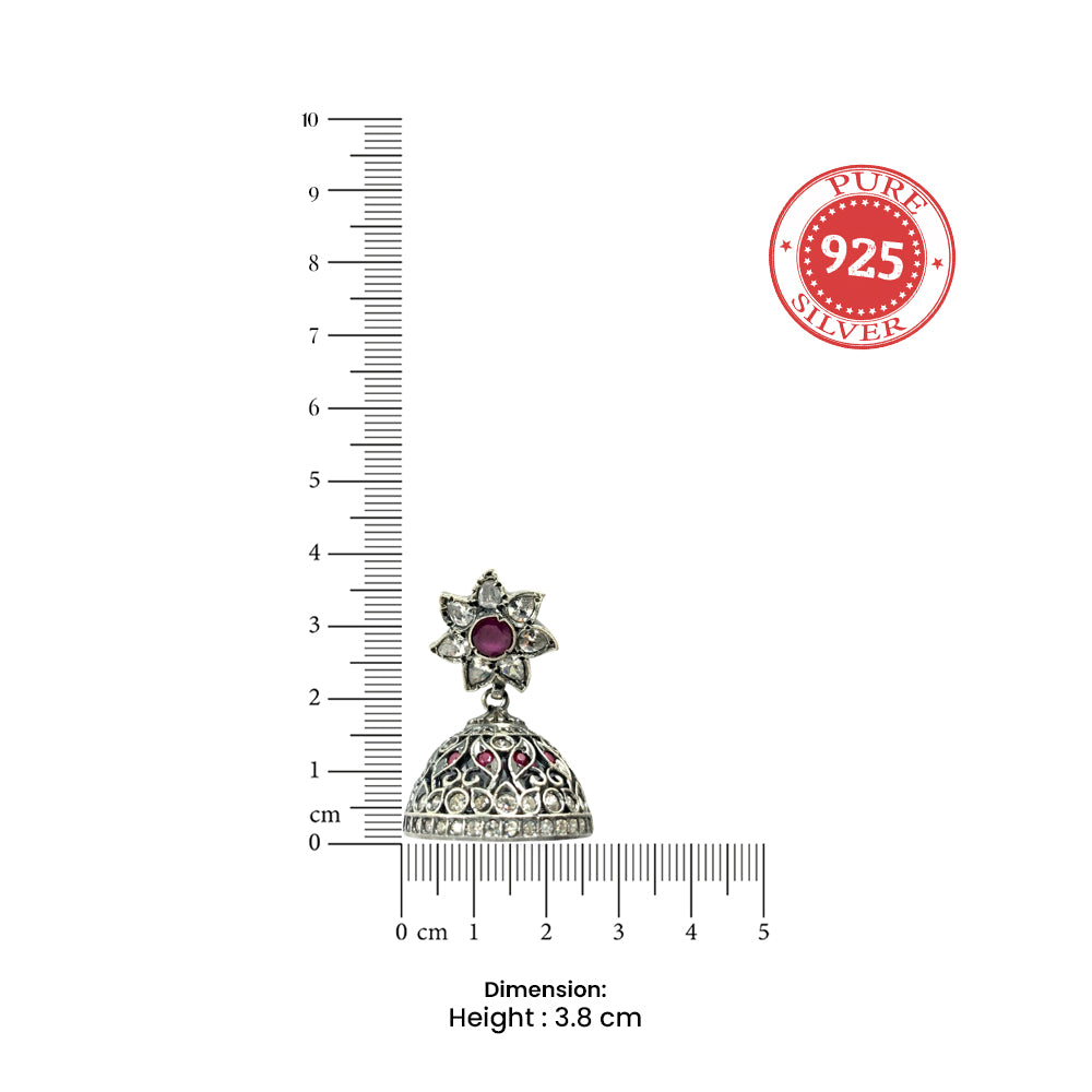 Silver 92.5 Ruby Flower Jhumka Earrings