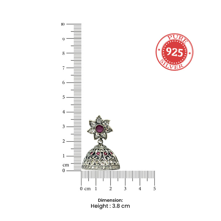 Silver 92.5 Ruby Flower Jhumka Earrings