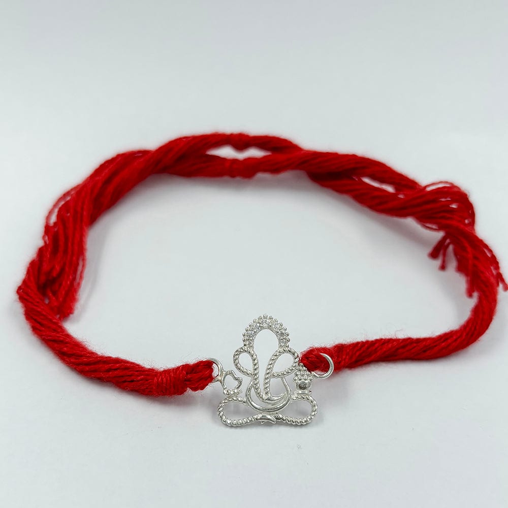 Pure 92.5 Lord Ganesha Line Image Silver Rakhi