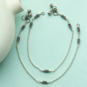 Silver BOHO Tube with chain 92.5 Anklet