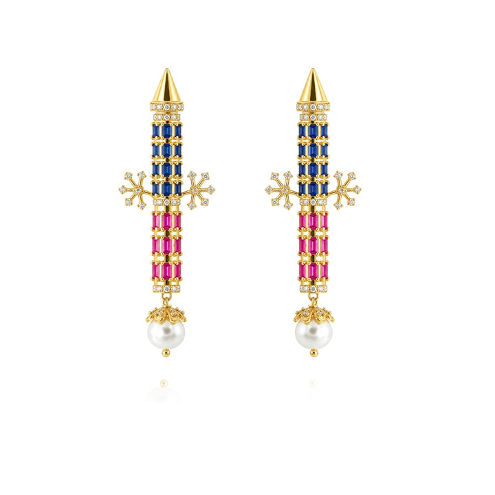 24kt Gold Plated 925 Pure Silver Rocket Rani Pearl Drop Earrings