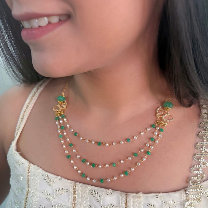 925 Pure Silver Layered Elephant Pearl Necklace