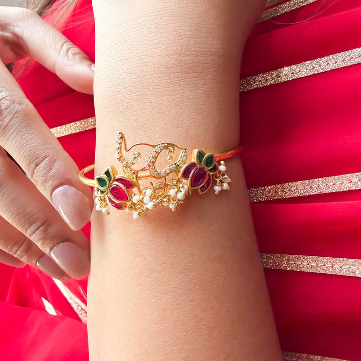 925 Pure Silver Elephant lotus Kada Bracelet