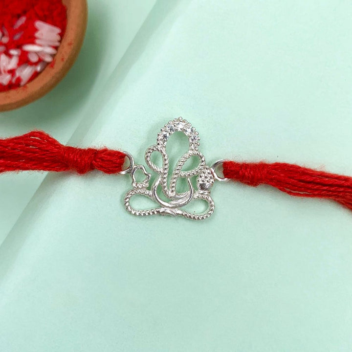 Pure 92.5 Lord Ganesha Line Image Silver Rakhi