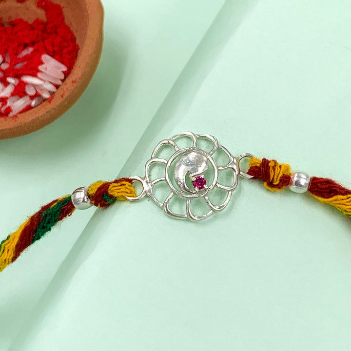 Pure 92.5 Silver Flower Rakhi