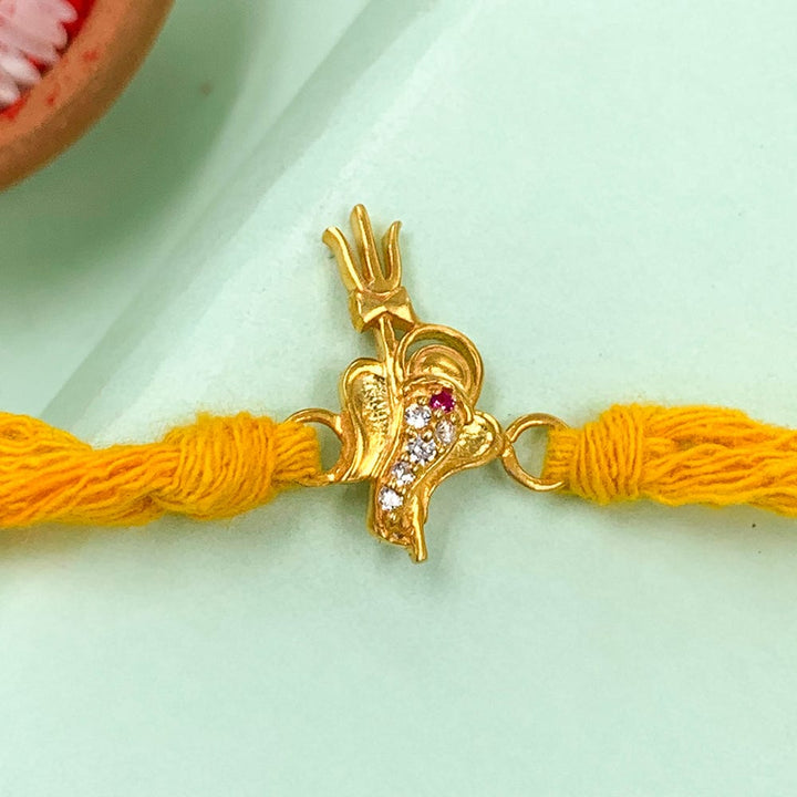 Pure Silver Gold Plated Ganesha Rakhi