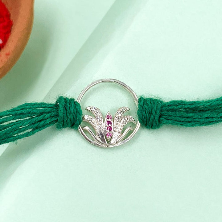 Pure 92.5 Lotus In Circle Silver Rakhi