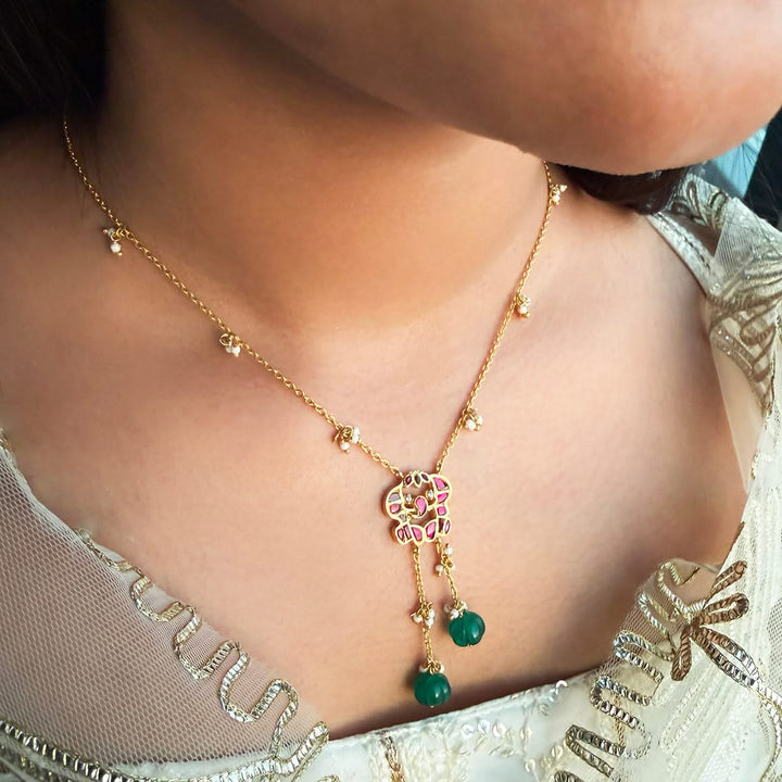 925 Pure Silver Kundan Elephant Necklace