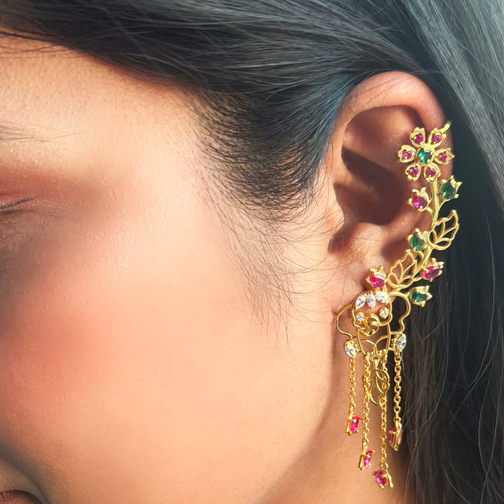 925 Pure Silver Elephant Floral Garden Vine ear cuff