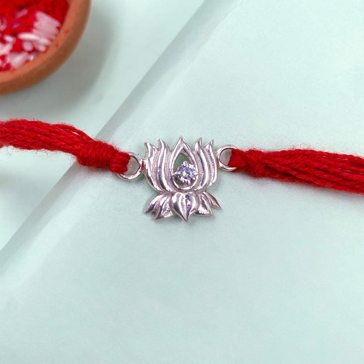 Pure Sterling Silver Lotus Rakhi