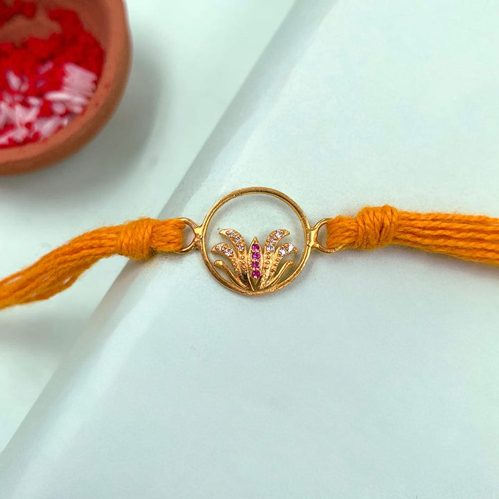 Pure Silver Gold Plated Lotus Rakhi