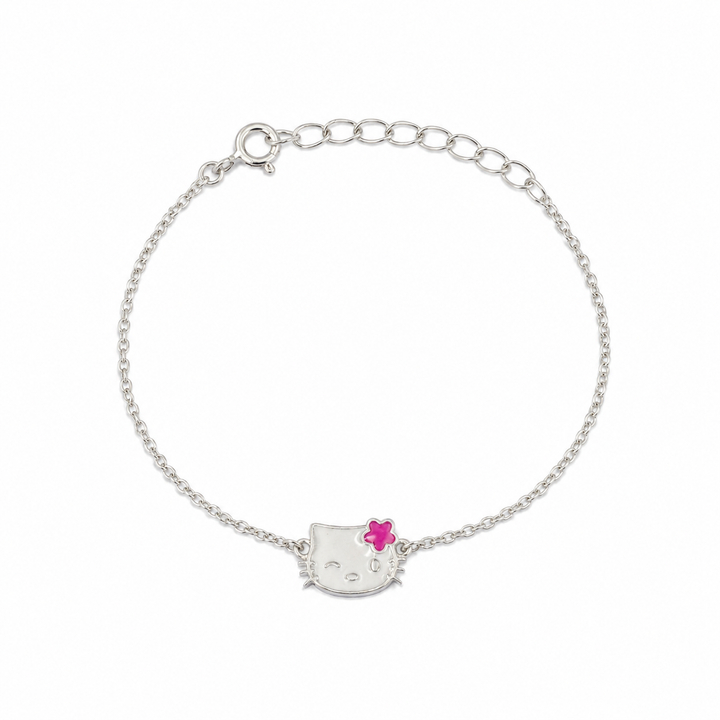 925 Silver Kids Kitty in White Enamel Bracelet