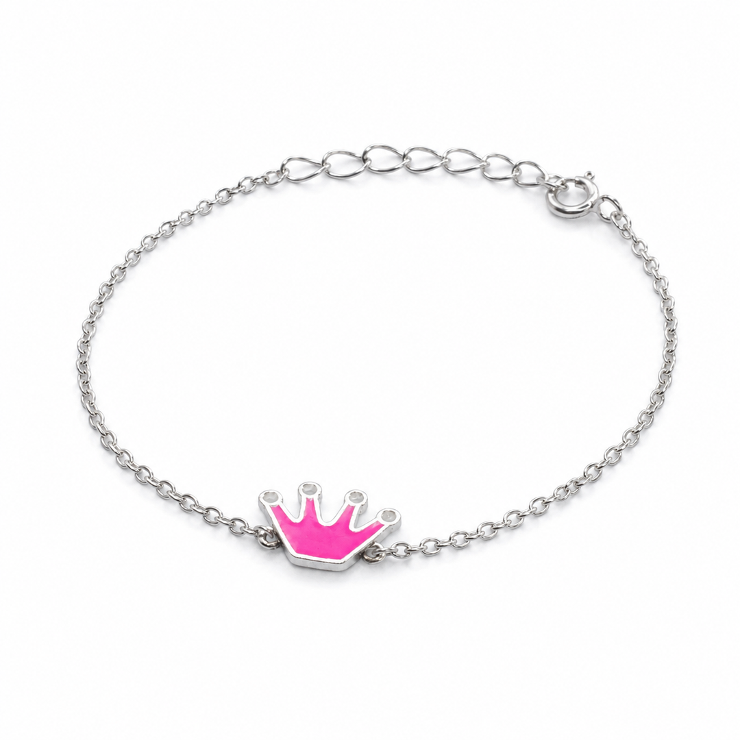 925 Silver Kids Princess Crown Enamel Bracelet