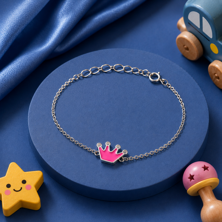 925 Silver Kids Princess Crown Enamel Bracelet