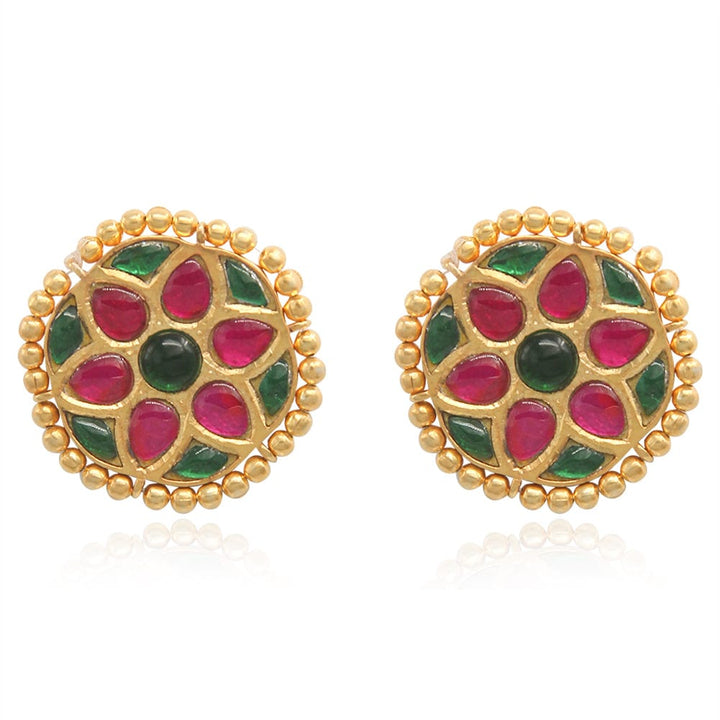 Silver Red And Green Kundan  stud