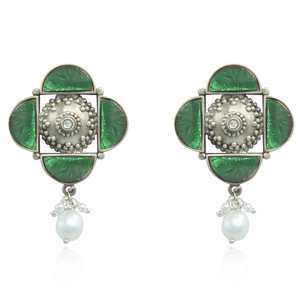 Silver 92.5 Green Oxidized Earrings