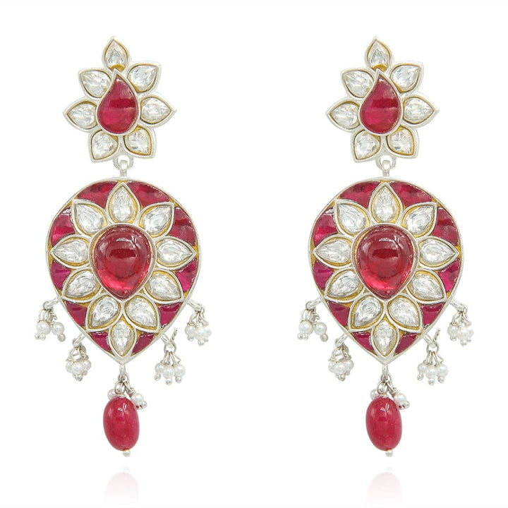 SILVER RED KUNDAN EARRINGS