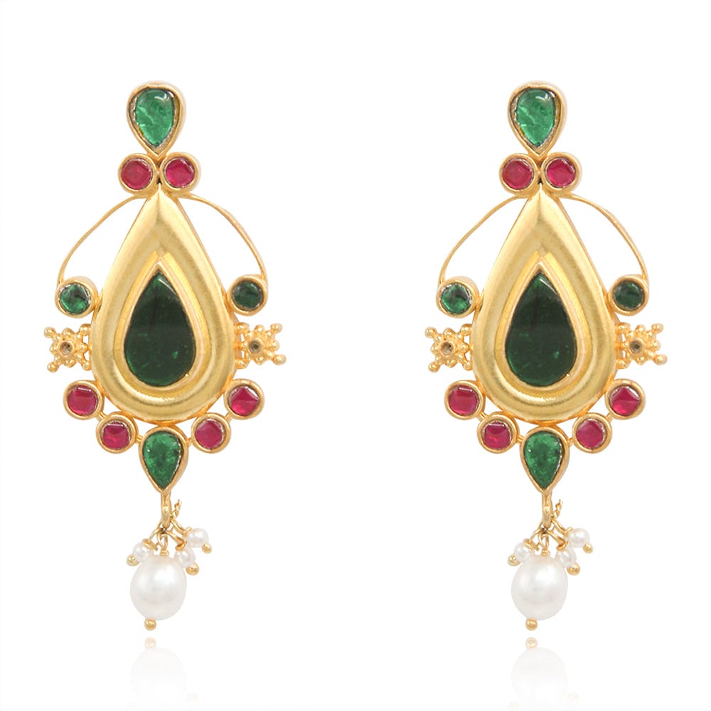 Silver 92.5 Green Kundan Earrings