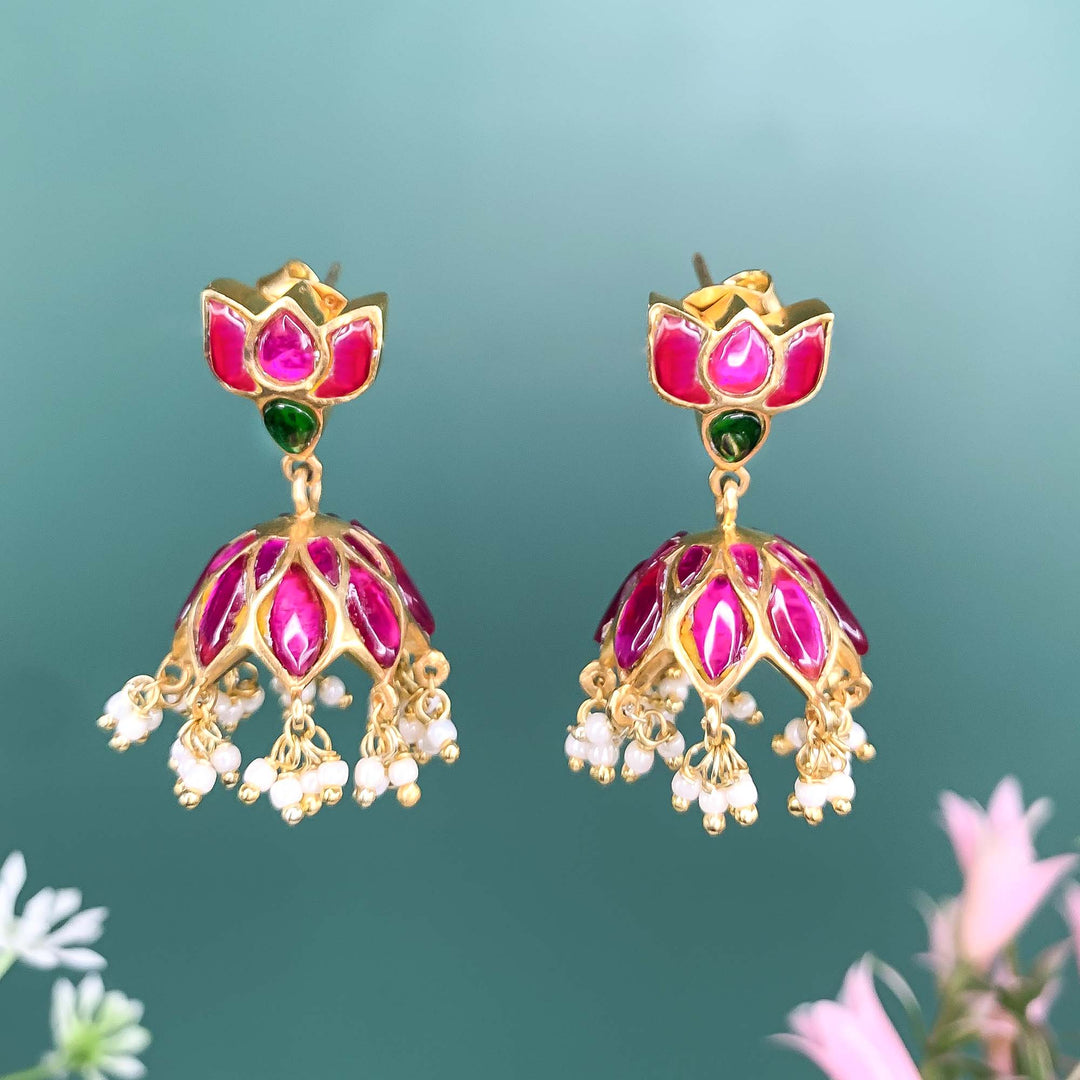 Silver Lotus kundan jhumka