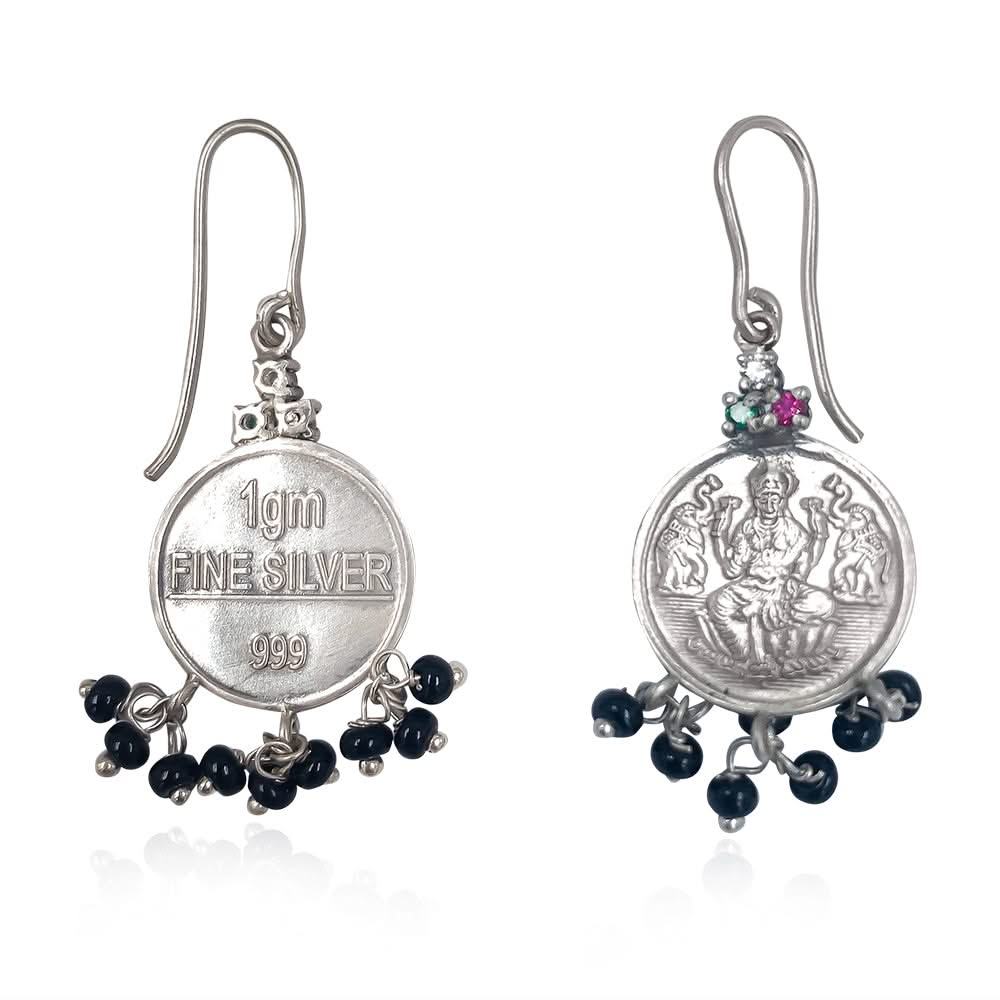 Silver kuber coin lakshmi earring