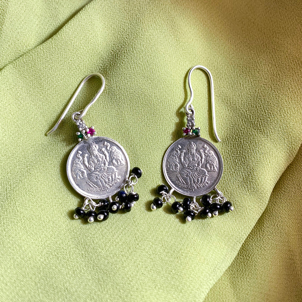 Silver kuber coin lakshmi earring