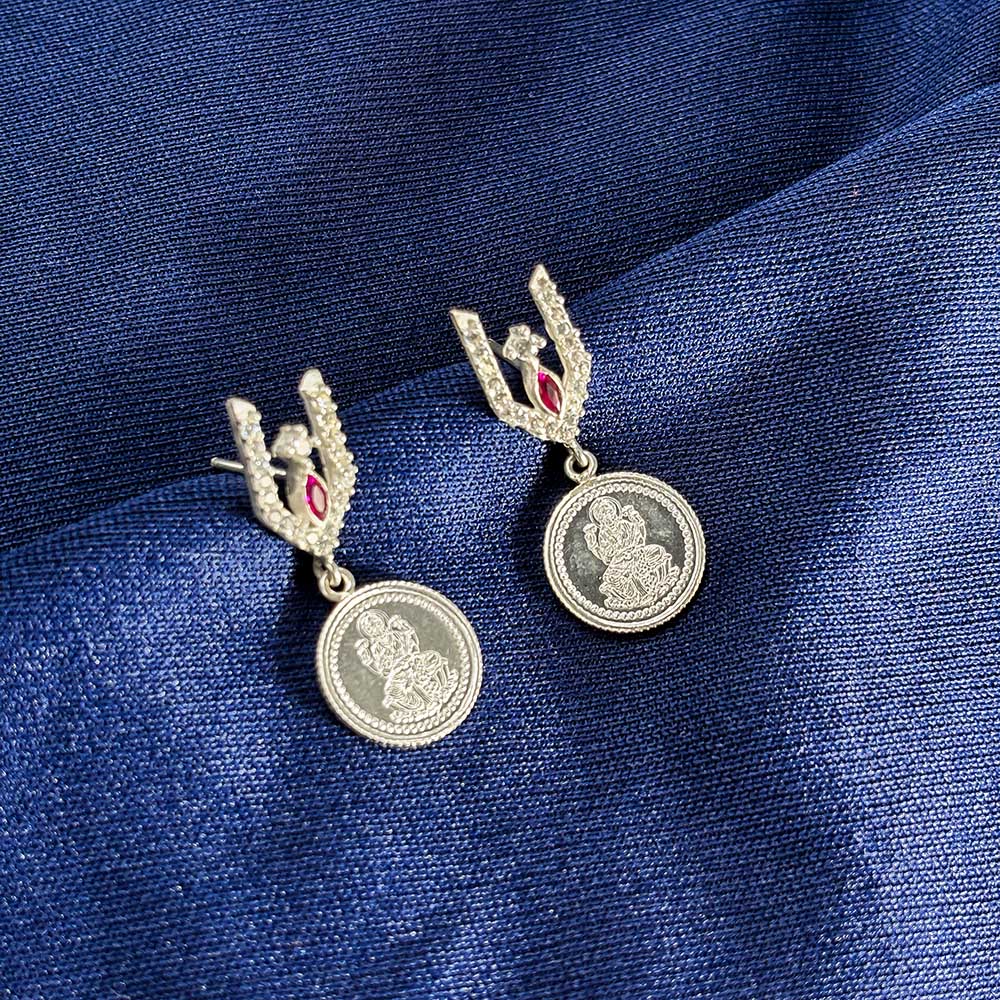 Vishnu Tilak 92.5 Sterling Silver Coin Earrings