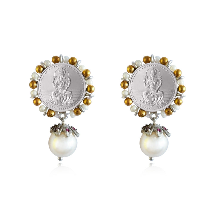 Silver Lakshmi Gold Plated Coin Earring