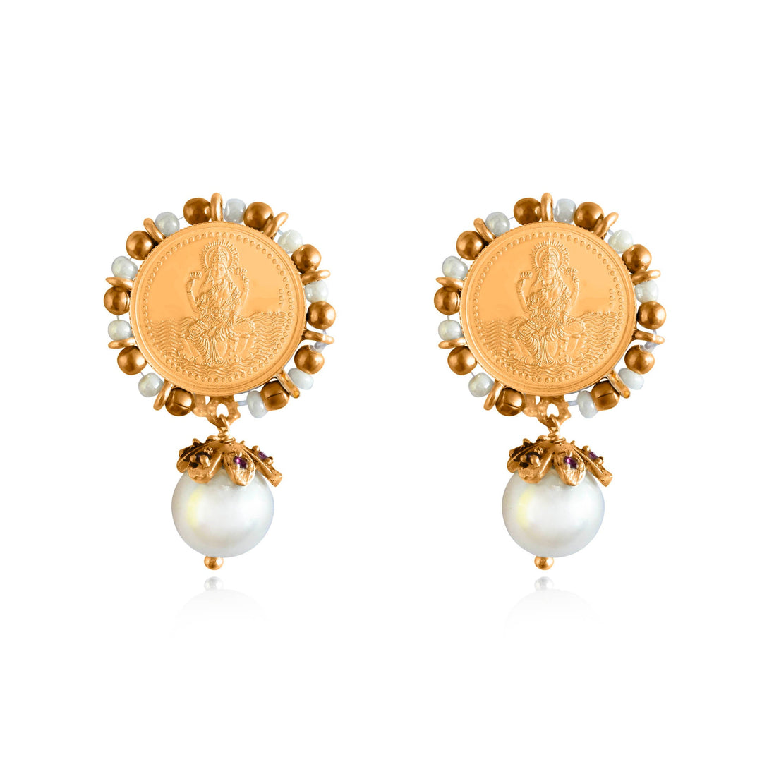 Silver Lakshmi Gold Plated Coin Earring