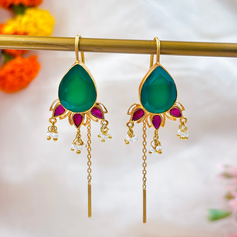 Silver Green Majestice Sui Dhaga Earrings