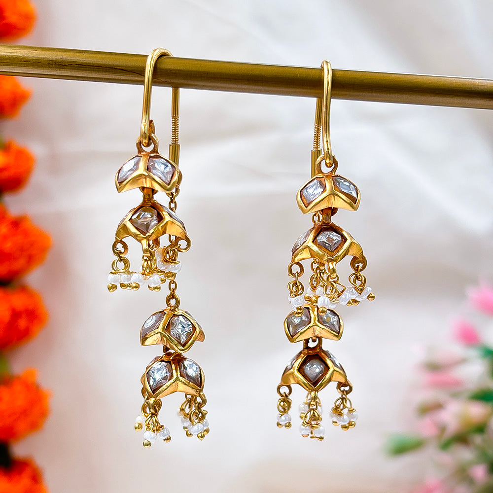 92.5 Sterling Silver Double Jhumka Sui Dhaga Earrings